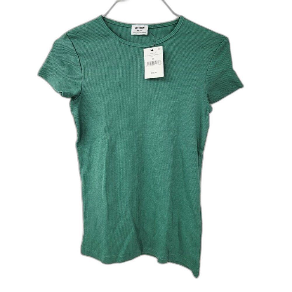 NWT COTTON ON Green Ribbed T-Shirt Womens Size XS